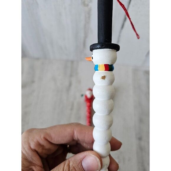 Vintage icicle pencil Santa snowman ornament set Xmas tree - Picture 11 of 11